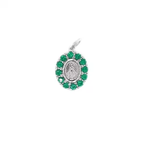 miraculous-medal-14k-white-gold-with green-emeralds
